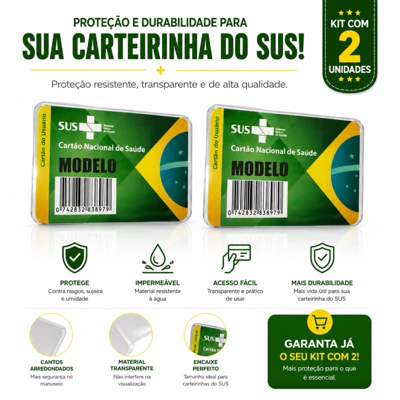 2x Porta Documento Protetor para carteirinha SUS e cartao plano de saúde