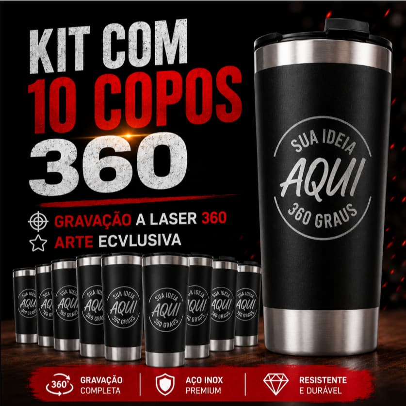 kit 10 copo térmico 473ml com tampa com gravação 360 - Personalizado com sua Arte, foto, imagem, vetor, logo