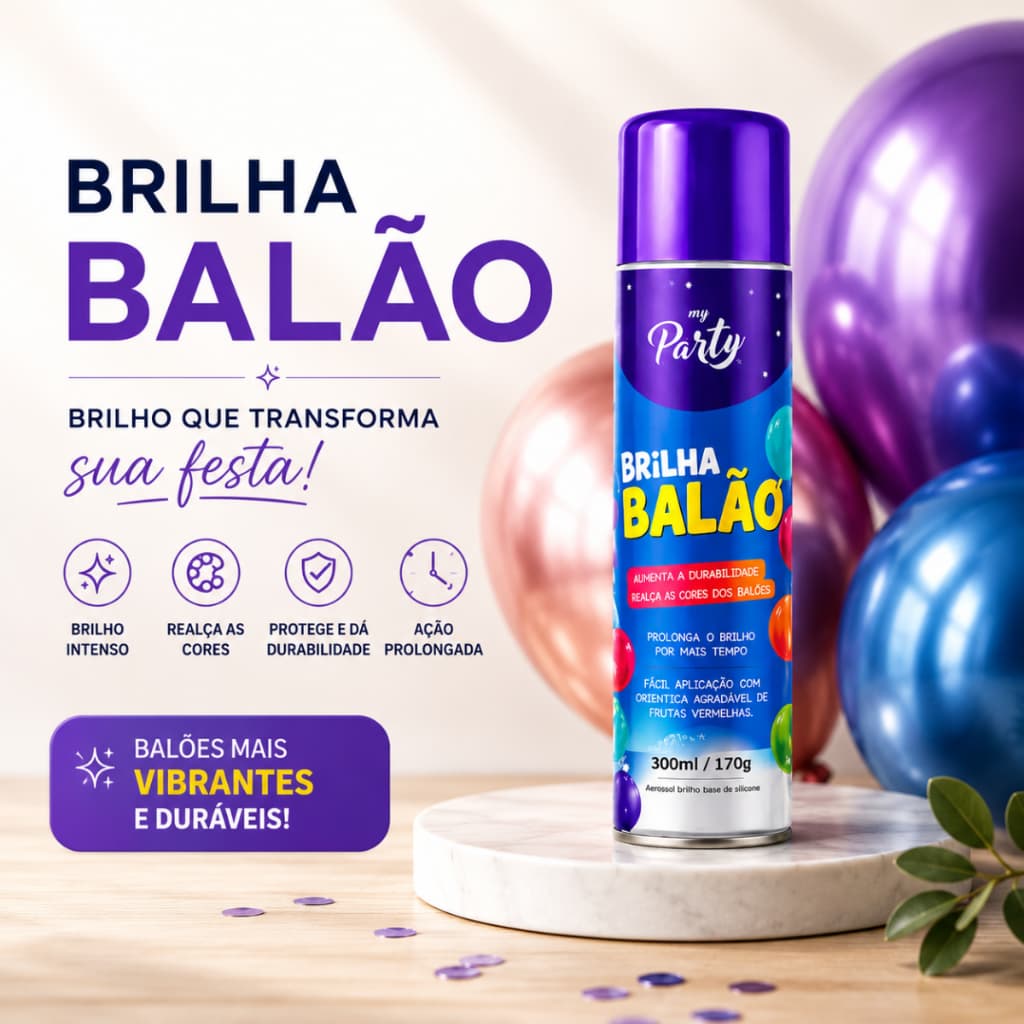 Spray Brilha Balão Bexiga Com Brilho Festa Buffet 300ml My Party