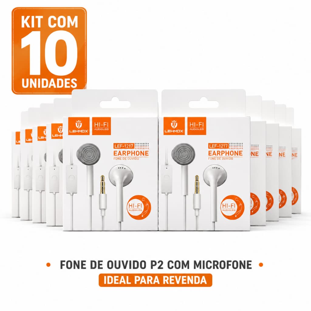 Kit 10 Fones de Ouvido P2 com Microfone Compatível Samsung Galaxy A10 A10S A20 A30 A50 J6 J7 J8 Atacado Lehmox