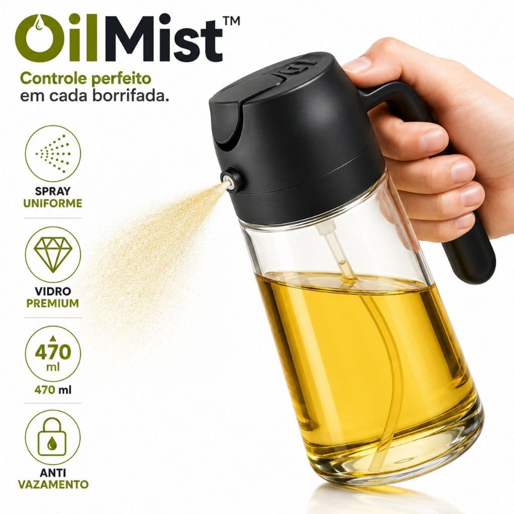 OilMist™ Borrifador de Azeite Spray 470ml Vidro Dosador Galheteiro para Azeite Vinagre Óleo e Molhos