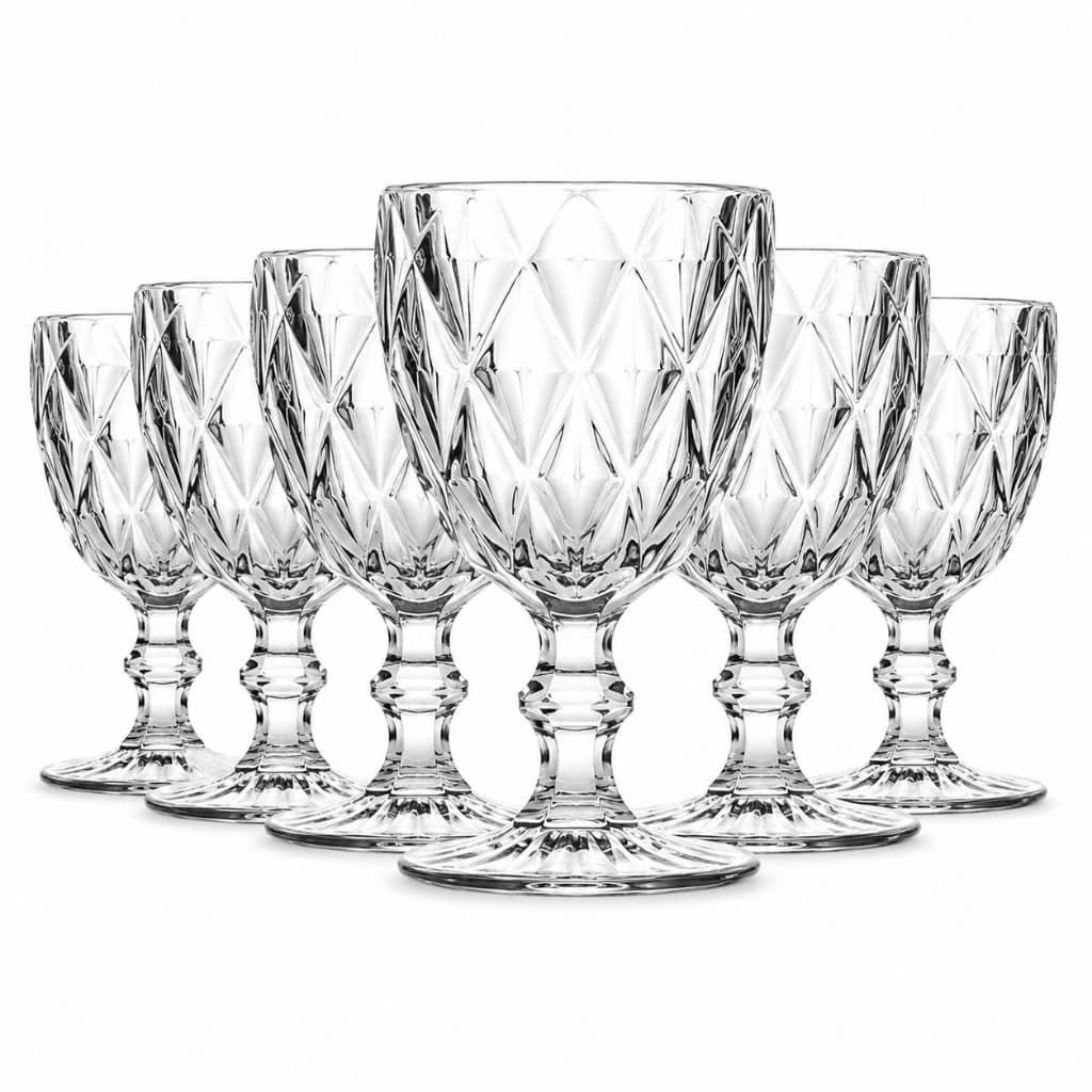 Jogo 6 Taças Vidro Diamond Transparente 330ml Água Vinho Drinks