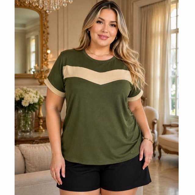 Blusa Bicolor Premium Feminina Plus  GG 44/46 Elegante Tendência Confortável