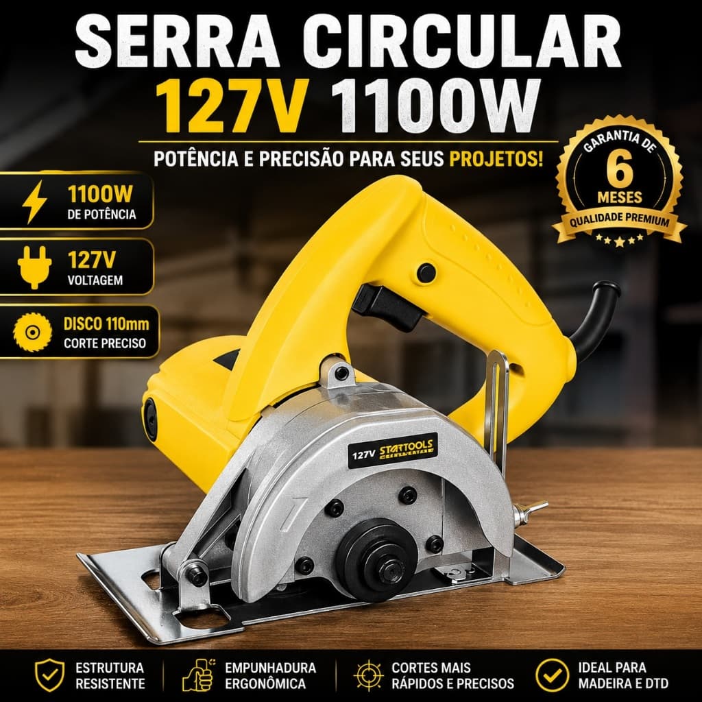 Serra Circular 127V 1100W Elétrica Disco 110mm Profissional para Madeira