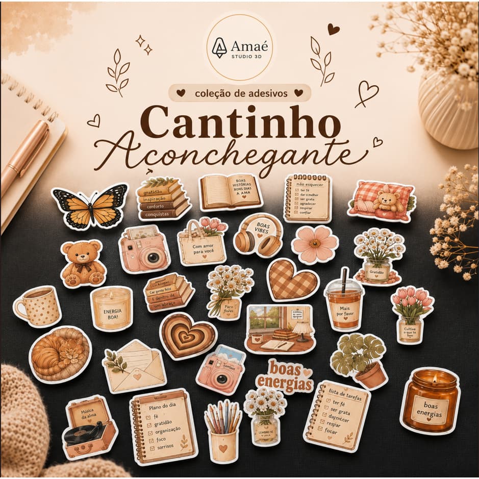 Kit de Stickers Cantinho Aconchegante | Papelaria Fofa | Feito para vários lugares