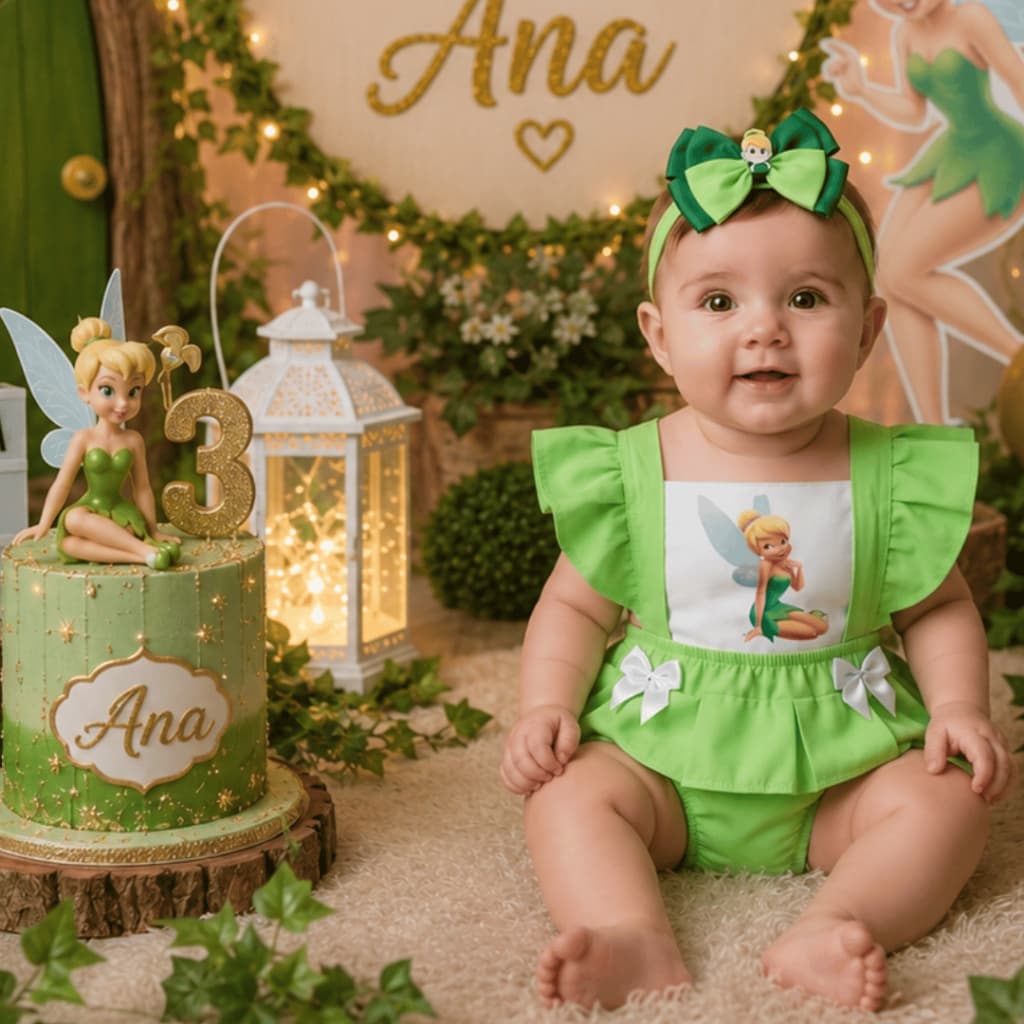 Romper Fadinha Sininho Mesversário bebê menina 0 a 3 meses