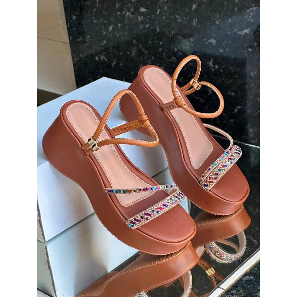 Sandália Plataforma Anabela Feminina birken salto alta birken brilho perfeita tendencia