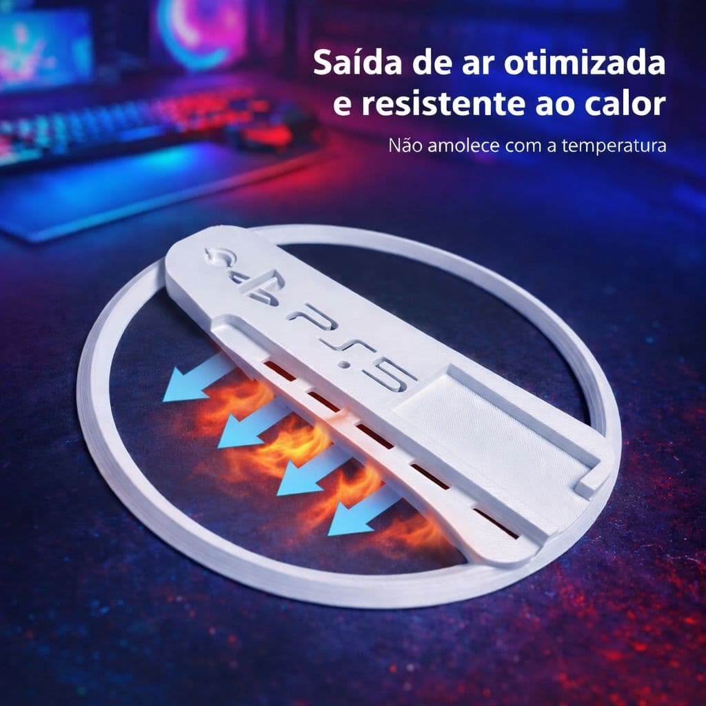 Suporte Vertical PS5 Slim Otimizado para Saída de Ar em ABS + Parafuso Incluso -  Alta Resistencia