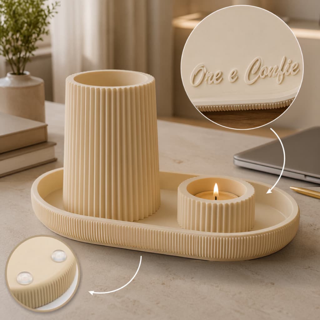 Kit Bandeja Decorativa Ore e Confie com Vaso e Porta Vela Decoração Sala Quarto Escritório Elegante