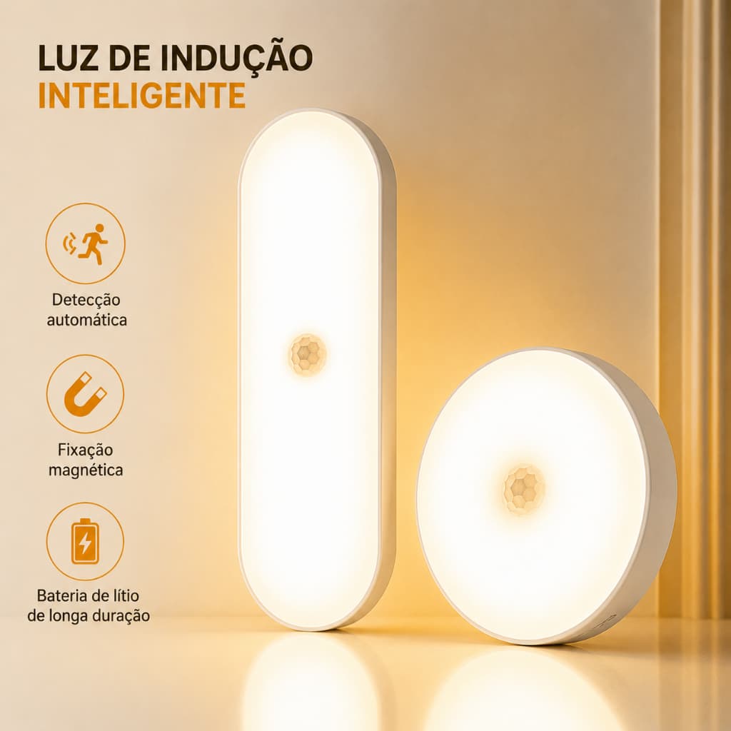 Luminária LED Sem Fio com Sensor de Movimento USB Recarregável Magnética Luz Noturna para Quarto Cozinha Escada