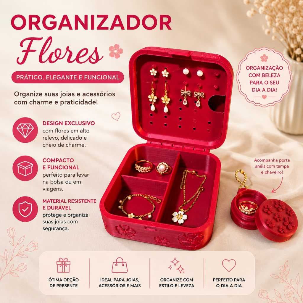 Porta Joias Organizador Feminino com Divisórias | Estojo para Anéis, Brincos, Colares e Acessórios