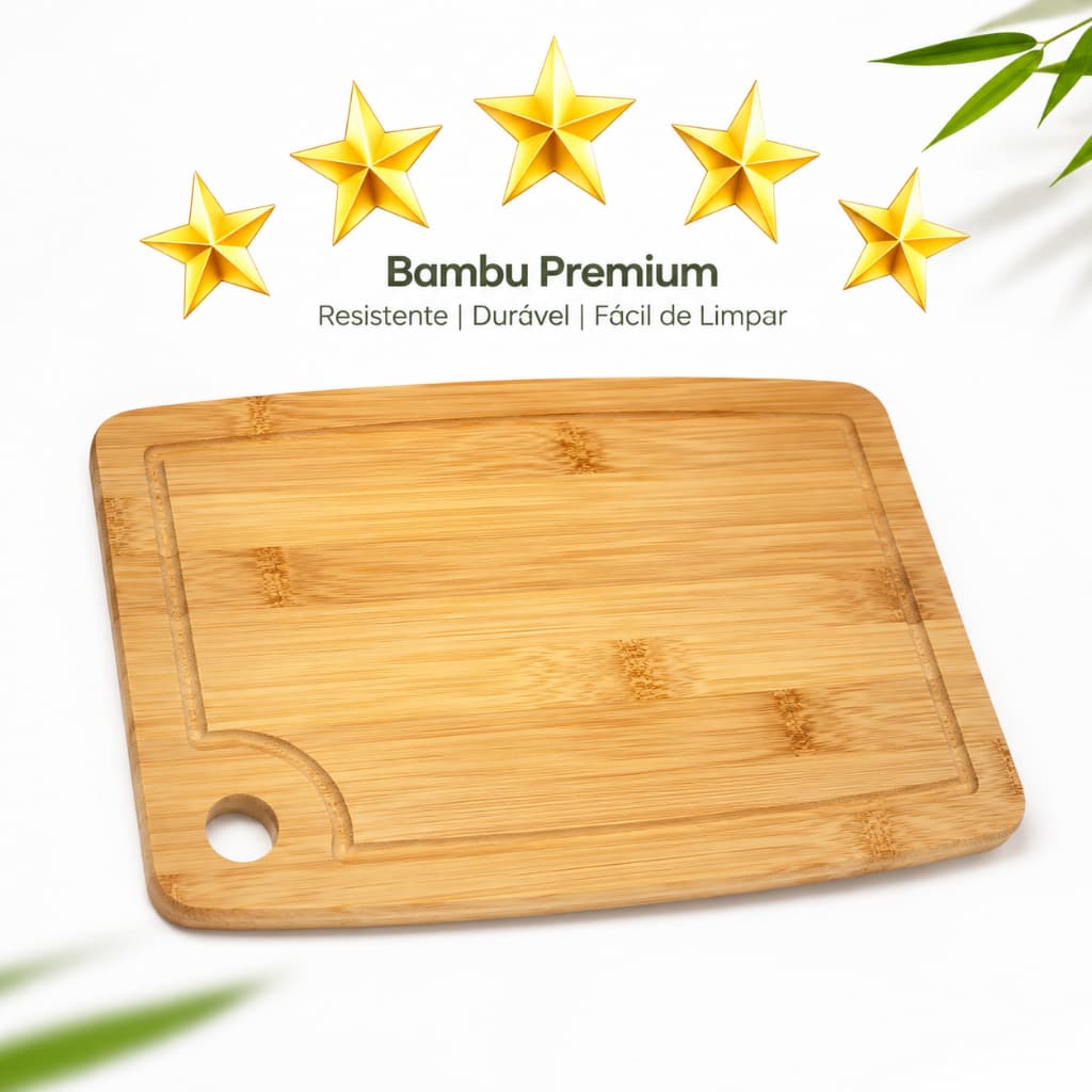 Tábua de Corte em Bambu Natural Resistente, Tábua Ecológica de Cozinha Pendurável para Carne, Legumes e Churrasco/F0204