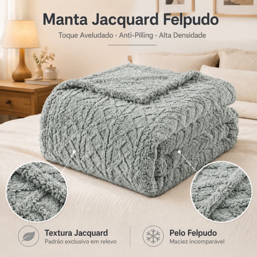 Cobertor Grosso Manta Casal Jacquard Felpudo Aveludado Macio Conforto