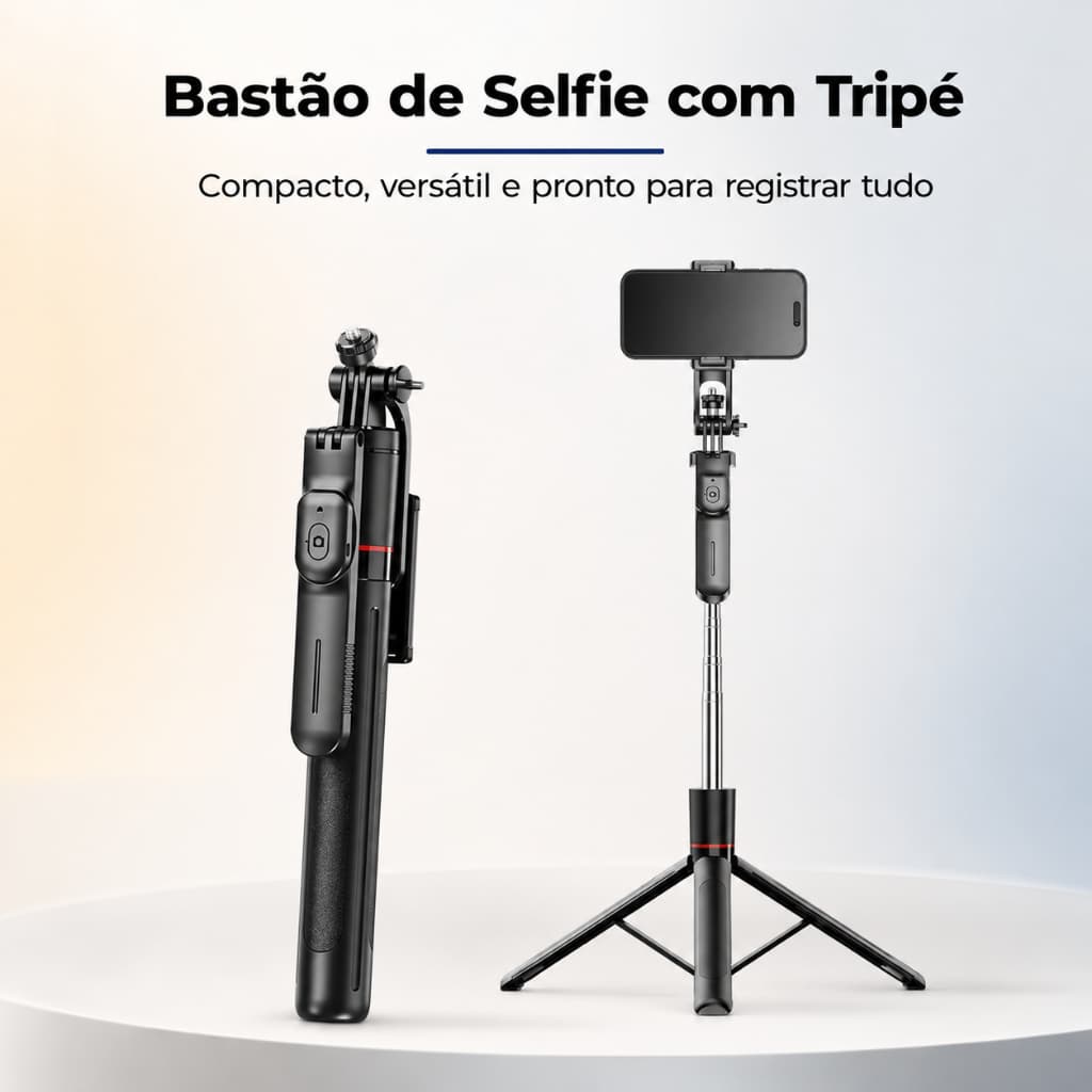 Tripé para Celular 170cm com Controle Bluetooth Bastão Selfie para Reels TikTok e Live
