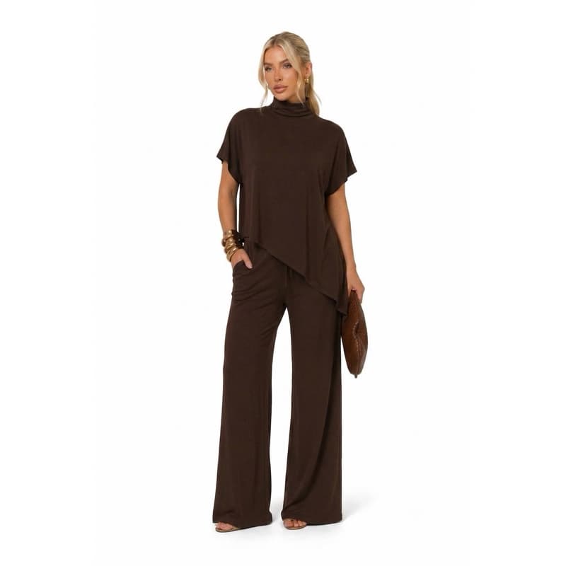 Conjunto Feminino Pantalona Moletinho Gola Alta Elegante Casual Premium