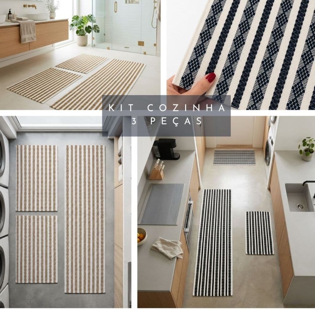 Kit Cozinha Algodão Mandacaru Geo 3 Peças Conjunto Decorativo Cozinha Moderna