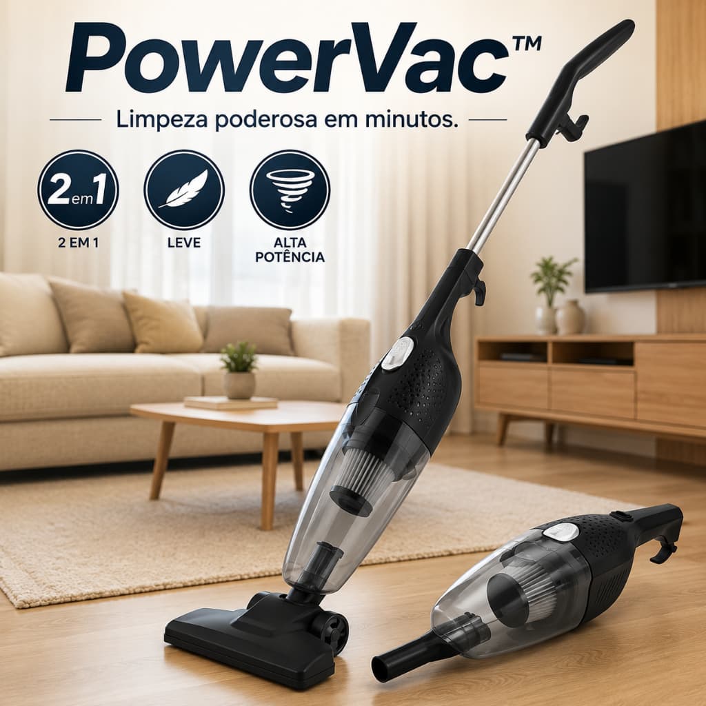 Aspirador de Pó Vertical 2 em 1 PowerVac™ Portátil Alta Potência com Fio 110V para Casa Sofá Carro