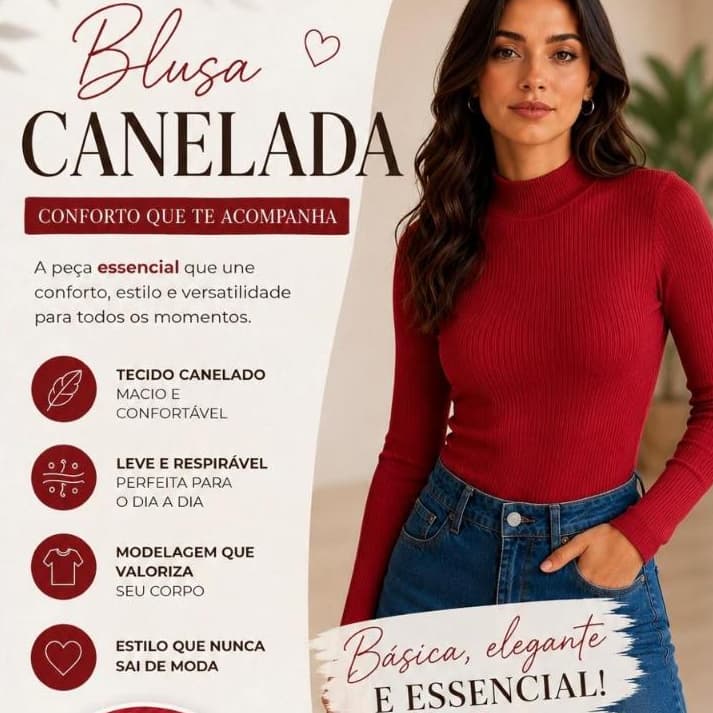 Blusa de Frio Feminina Manga Longa Gola Alta Canelada Blusas Cacharrel Feminino Look Inverno