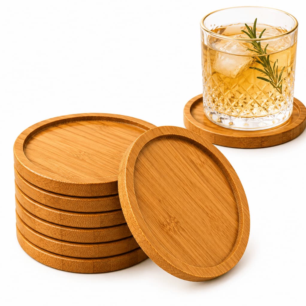 Porta Copo Bambu Kit 2 a 8 Copos Redondo Suporte Descanso Mesa Posta Decorativo