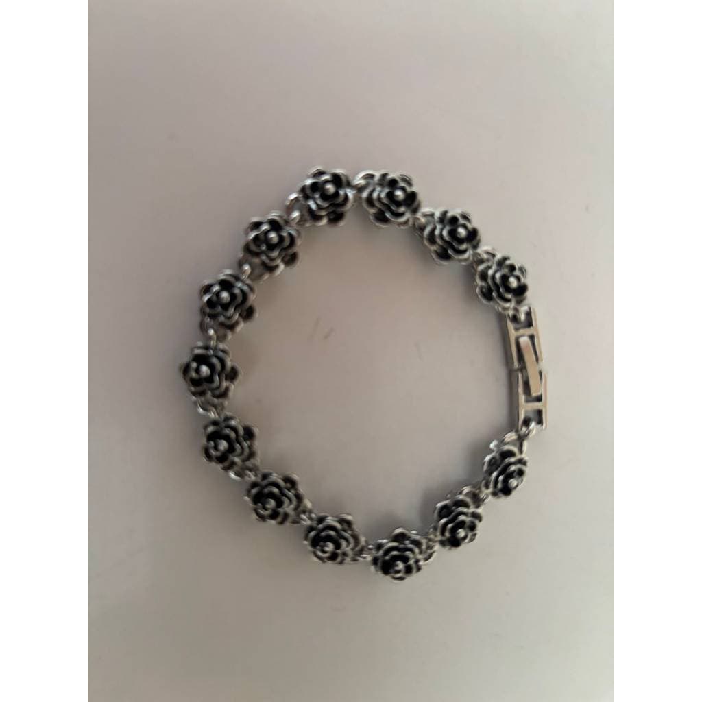 Pulseira Estilo Vintage Flores De Bali 18 cm Prata e preta