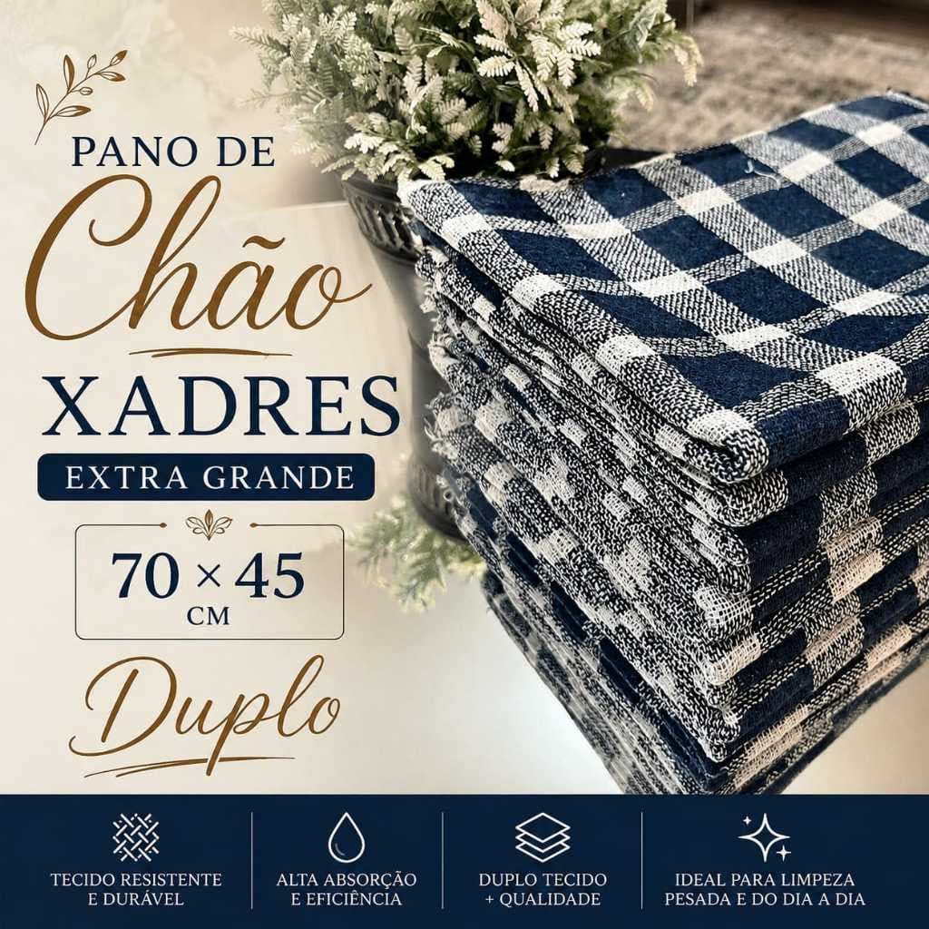 Kit Panos De Chão Xadrez Extra Grande 70x45 100% Algodão Duplo Super Absorvente Profissional