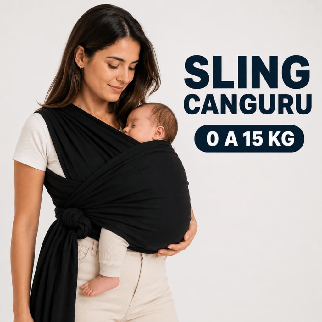 Sling Canguru Bebê Wrap Recém Nascido até 15kg Carregador Ergonômico Poliéster Preto