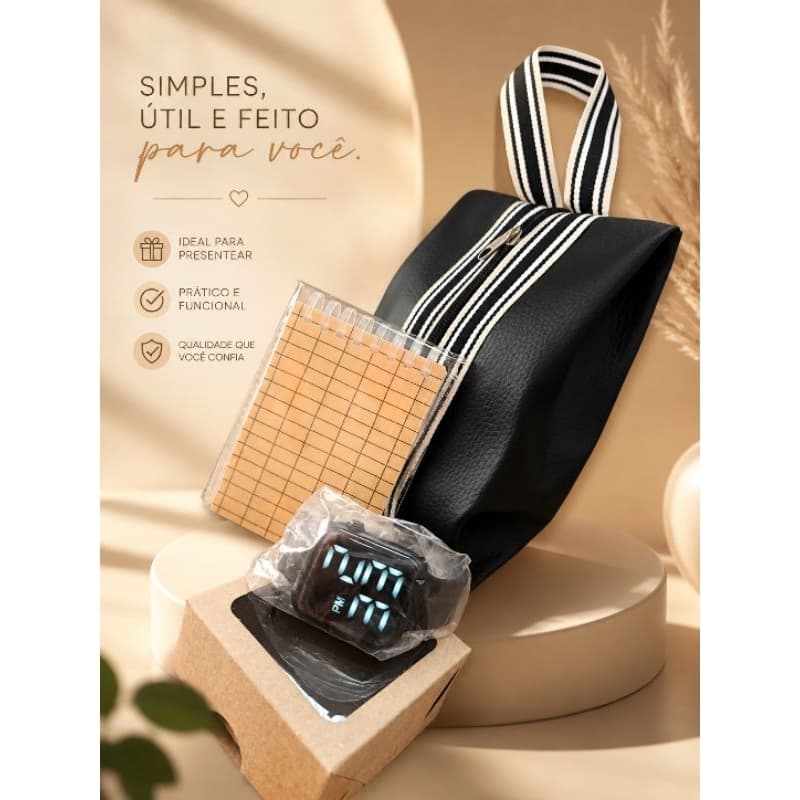 kit Pai 4 em 1 relógio Led bolsa e caderneta