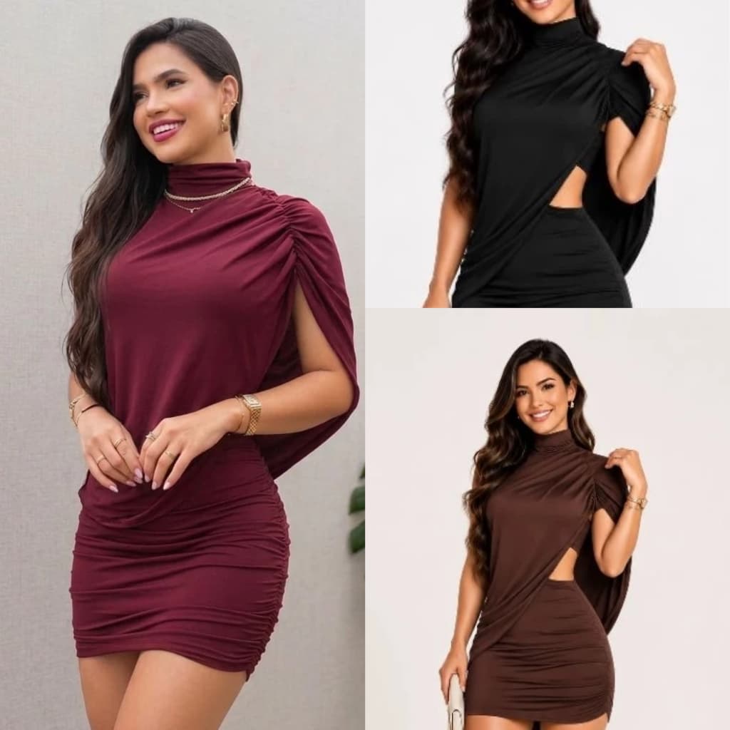 Conjunto Feminino 3 Peças com Blusa Assimétrica, Top e Saia Drapeada | Moda Elegante Outono Inverno