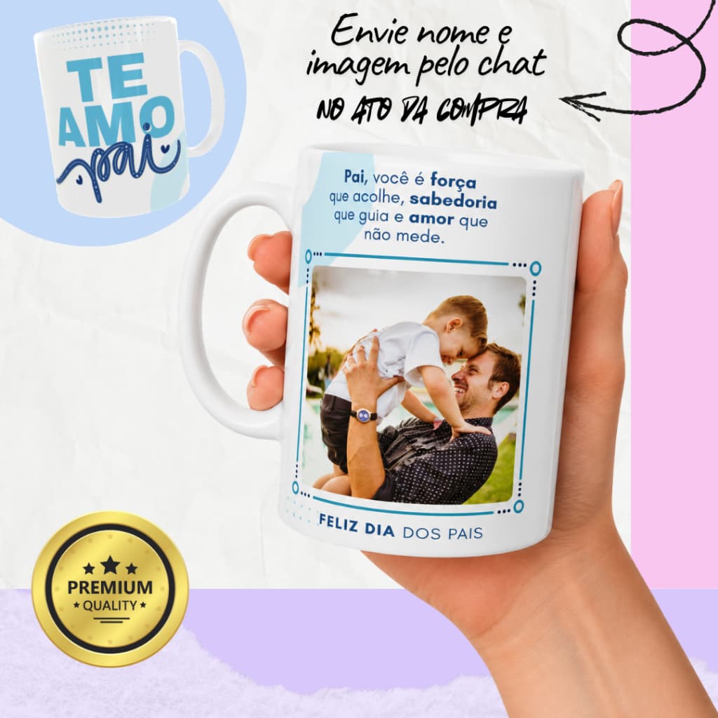 Caneca Porcelana Personalizada Te Amo Pai Xícara Cerâmica Personalizada Foto Presente Dia dos Pais
