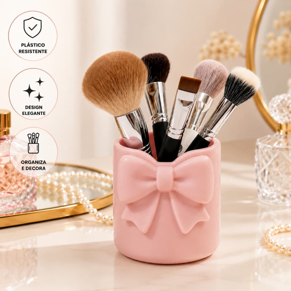 Porta Pincéis Maquiagem com Laço Organizador Cosméticos Premium Nails design