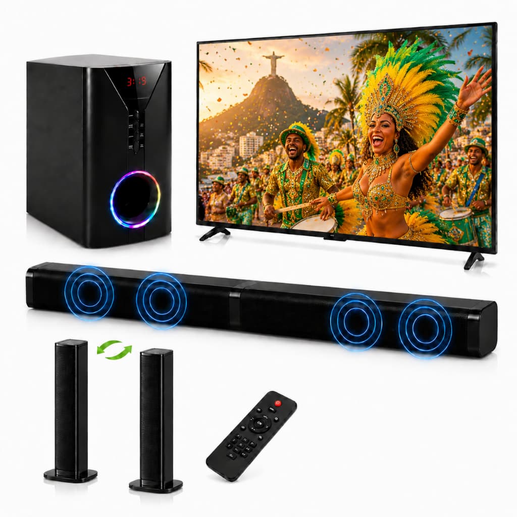 Soundbar Home Theater com Subwoofer 400W Bluetooth para TV Sem Fio RGB