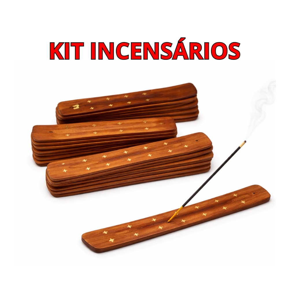 Kit 5 Incensários Régua Canaleta de Madeira Porta Incenso Indiano
