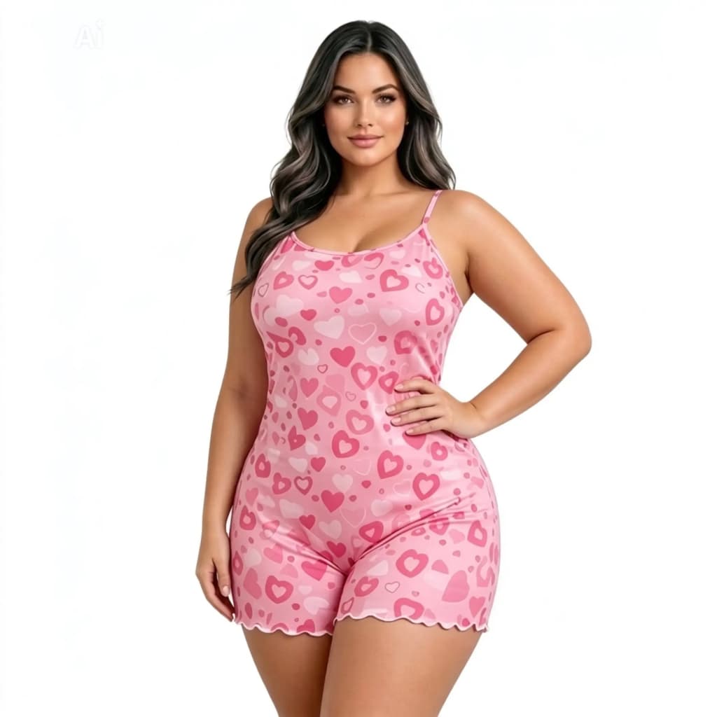 Pijama Macaquinho Plus Size Pijama Femenino Macaquinho Plus Size Estampado Malha Suede Premium