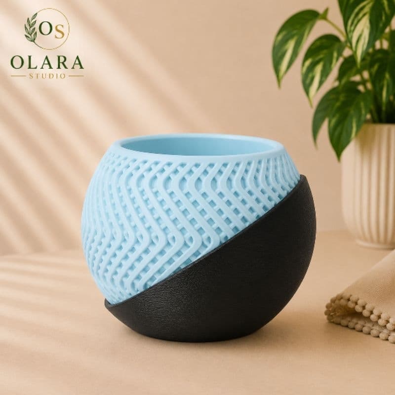 Vaso Decorativo para Plantas 10x8 cm com Prato Coletor | Cachepô Moderno em PLA | Olara Orbit