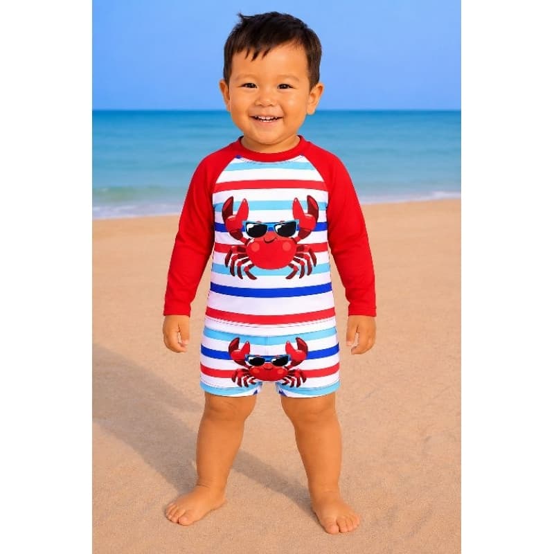 Conjunto Bebê Camisa e Sunga para bebê com Proteção Solar UV FPU 50+ Praia Natação Piscina Menino