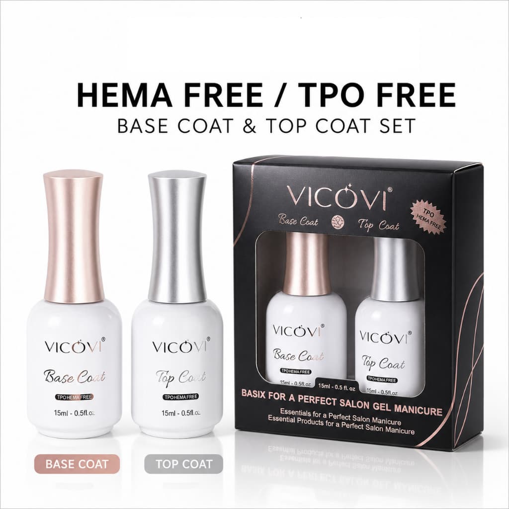 Kit 2 Frascos Base Coat e Top Coat em Gel UV/LED 15ml Cada HEMA Free TPO Free para Manicure