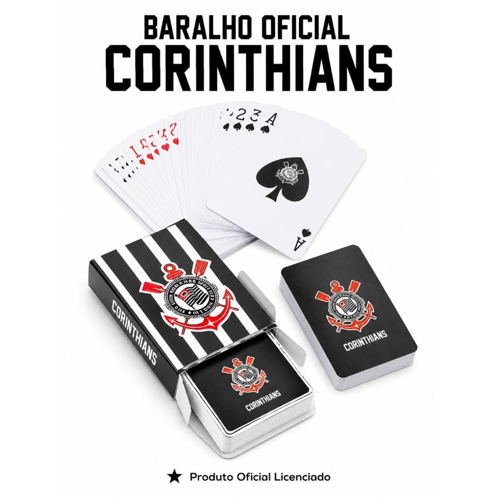 Baralho Plástico Corinthians Oficial Original Cartas Premium Jogos Presente Torcedor Futebol Time