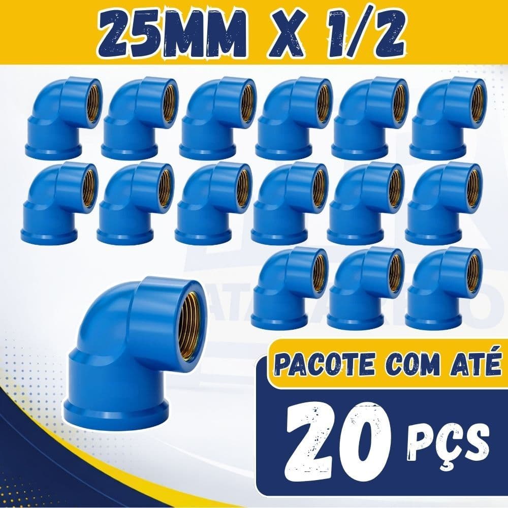 Kit Joelho Cotovelo 25mm X 1/2" 90 Graus Bucha Latão Joelho Azul Conexão 5, 10 e 20 Peças