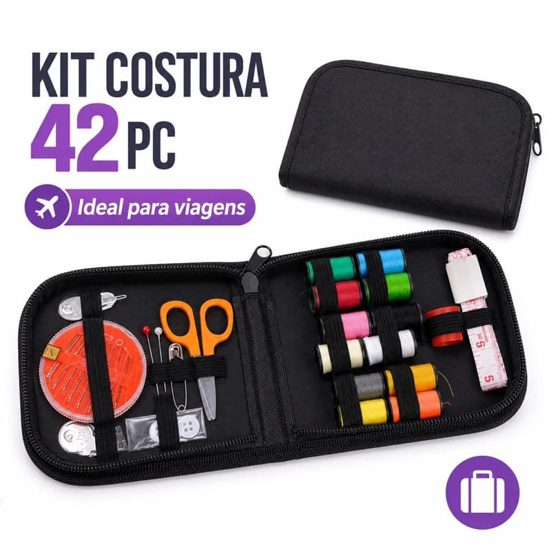 Estojo de kit de costura completo com 42 pç + estojo com zíper