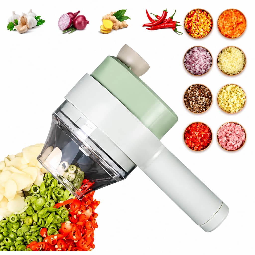 Triturador Elétrico De Legumes 4 Em 1 Sem Fio Recarregável USB Processador De Alimentos Premium