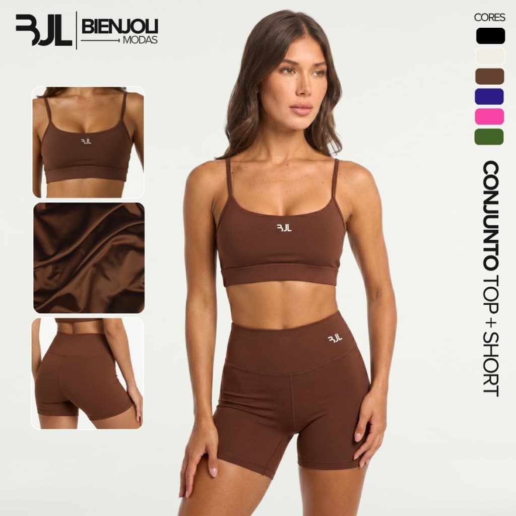 Conjunto Top Alça + Short ZERO TRANSPARÊNCIA com Forro Padrão Fitness Academia Treino Compressão Yoga Corrida