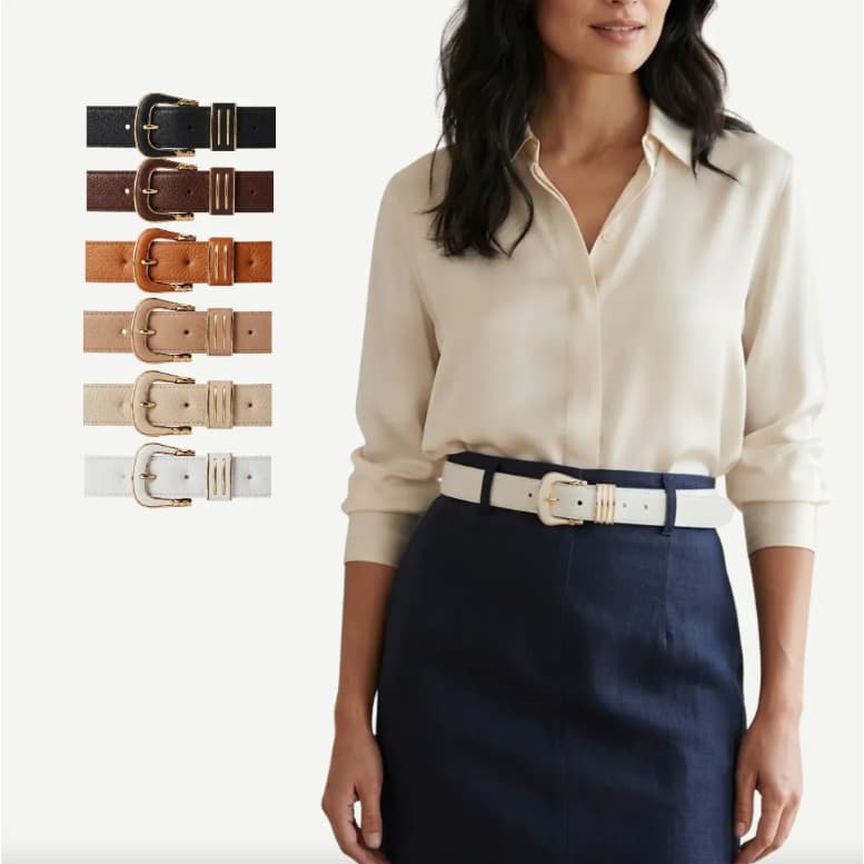 Cinto Feminino Couro Sintético Detalhe em Metal Dourado para Calça Jeans e Vestidos