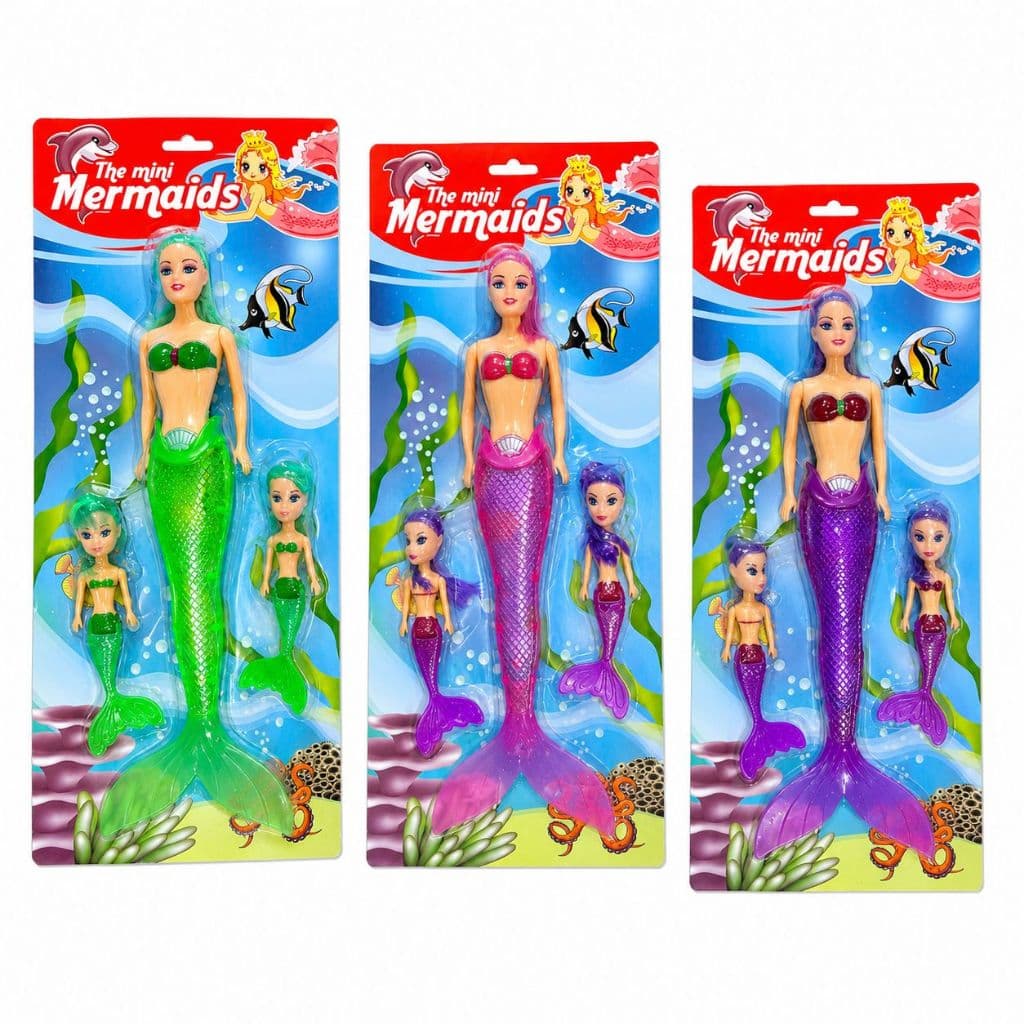 Kit 3 Bonecas De Sereia + 6 Sereia Pequena Com Luz Brinquedo Infantil