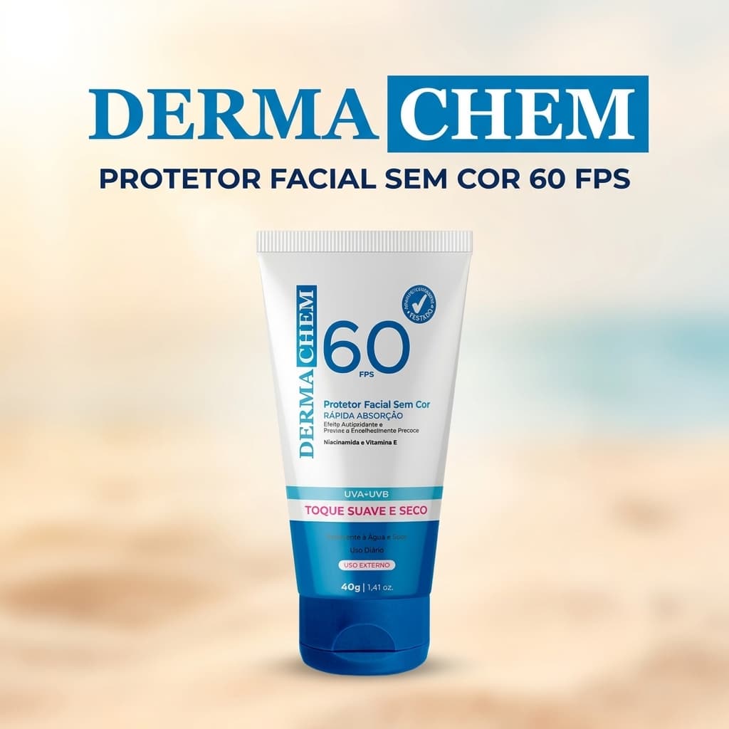 Protetor Solar Facial Dermachem FPS 60 Sem Cor Toque Seco 40g