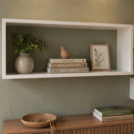 Kit com 4 Nichos de Parede MDF Branco: 1 60x30x20 + 3 10x10 Organização/Decoração