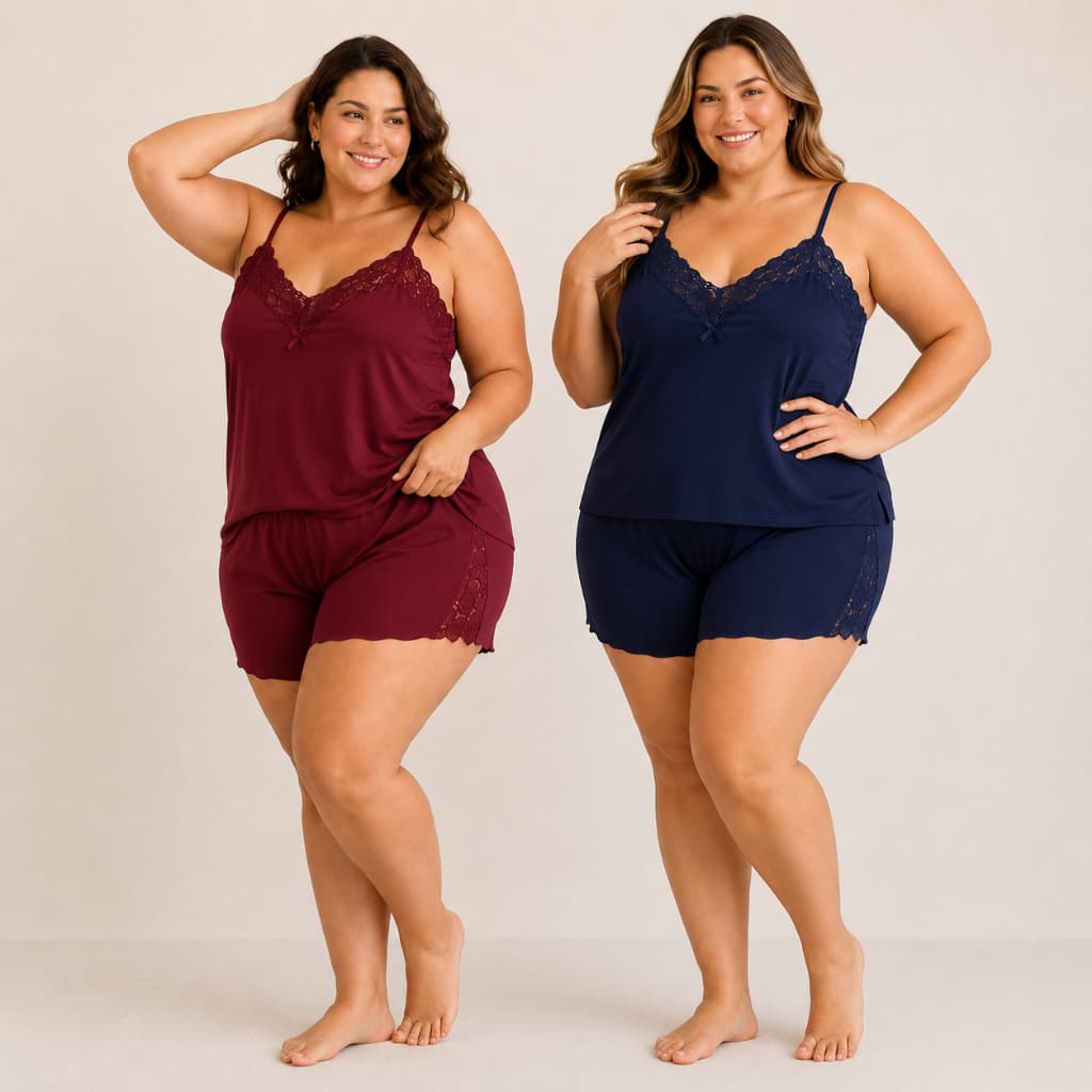 KIT 2 Baby Doll Plus size 46 ao 52 Pijama de Dormir Blusinha e Shortinho Confortável