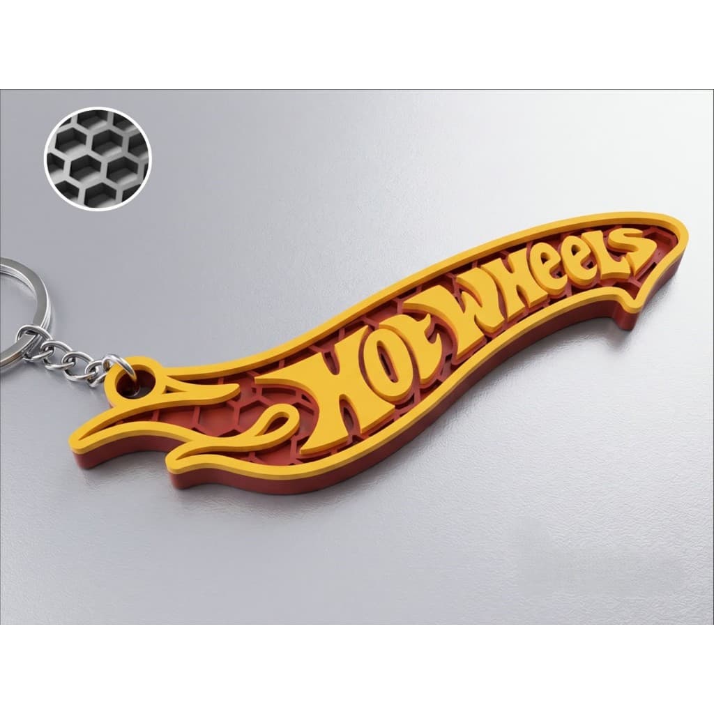 Chaveiro 3D Fã de Carro Modelo Hot Wheels Laranja e Amarelo