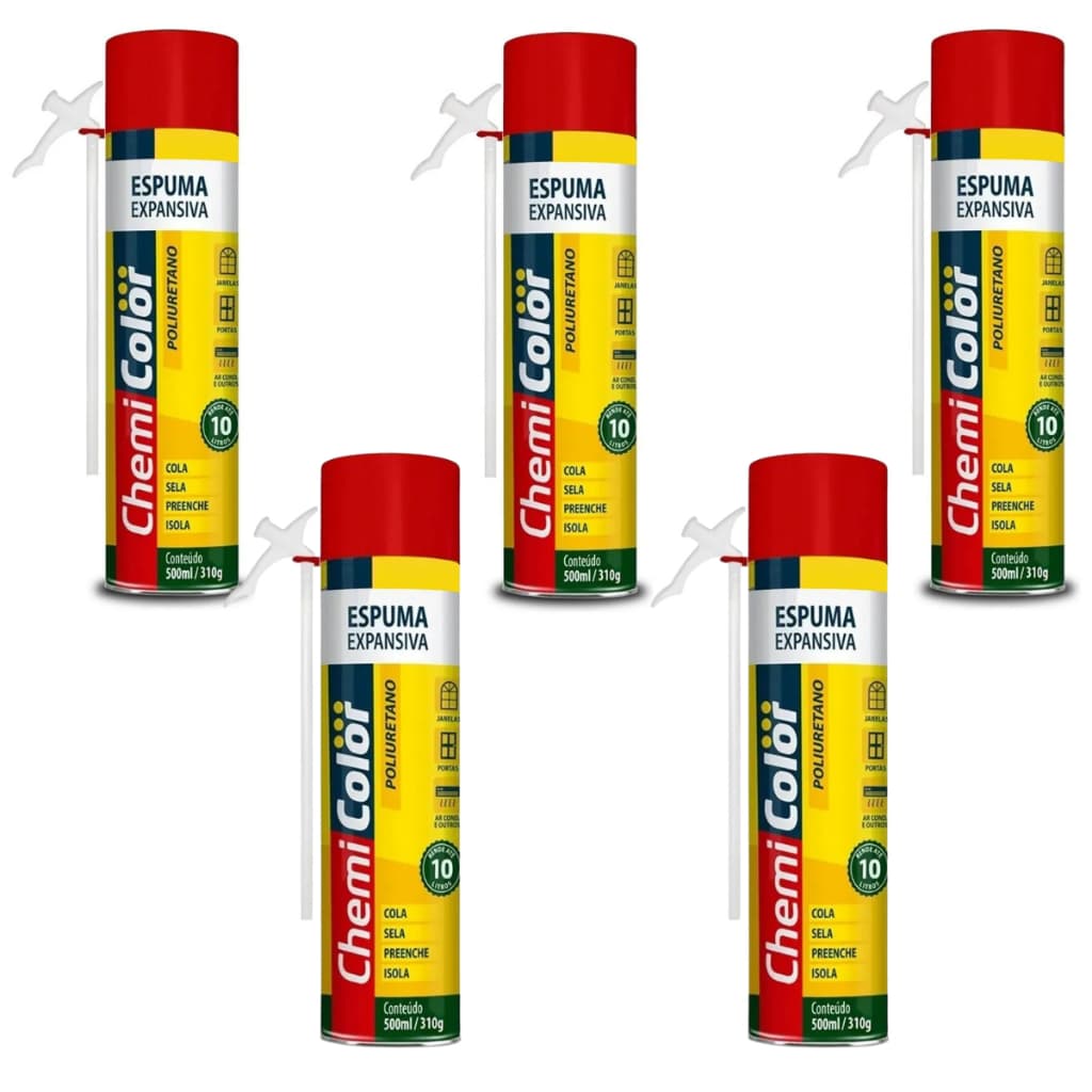 Kit 5 Espuma Expansiva 500ml 280gr Chemicolor
