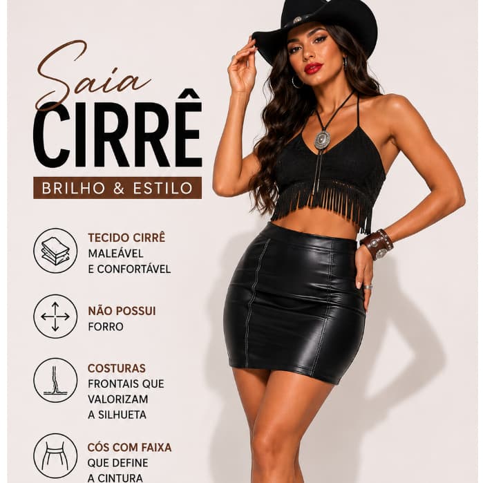 CIRRÊ: Saia Hot Curta em tecido maleável/Look Country Rodeio/Festival/festa/balada/show/festa junina/são joão/farraial