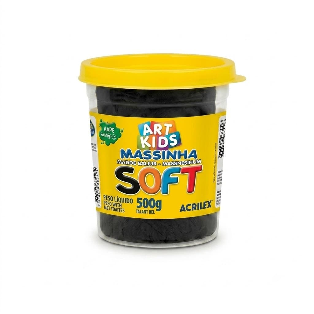 Massinha Massa De Modelar Soft Acrilex Preto 500g Pote Escolar Infantil Atóxica Base De Amido Super Macia Cores Vivas